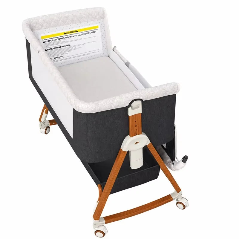 3-in-1 Baby Bassinet Bedside Sleeper Foldable Rocking Cradle with Wheels and Storage Portable Bedside Bassinet for Newborn Infant