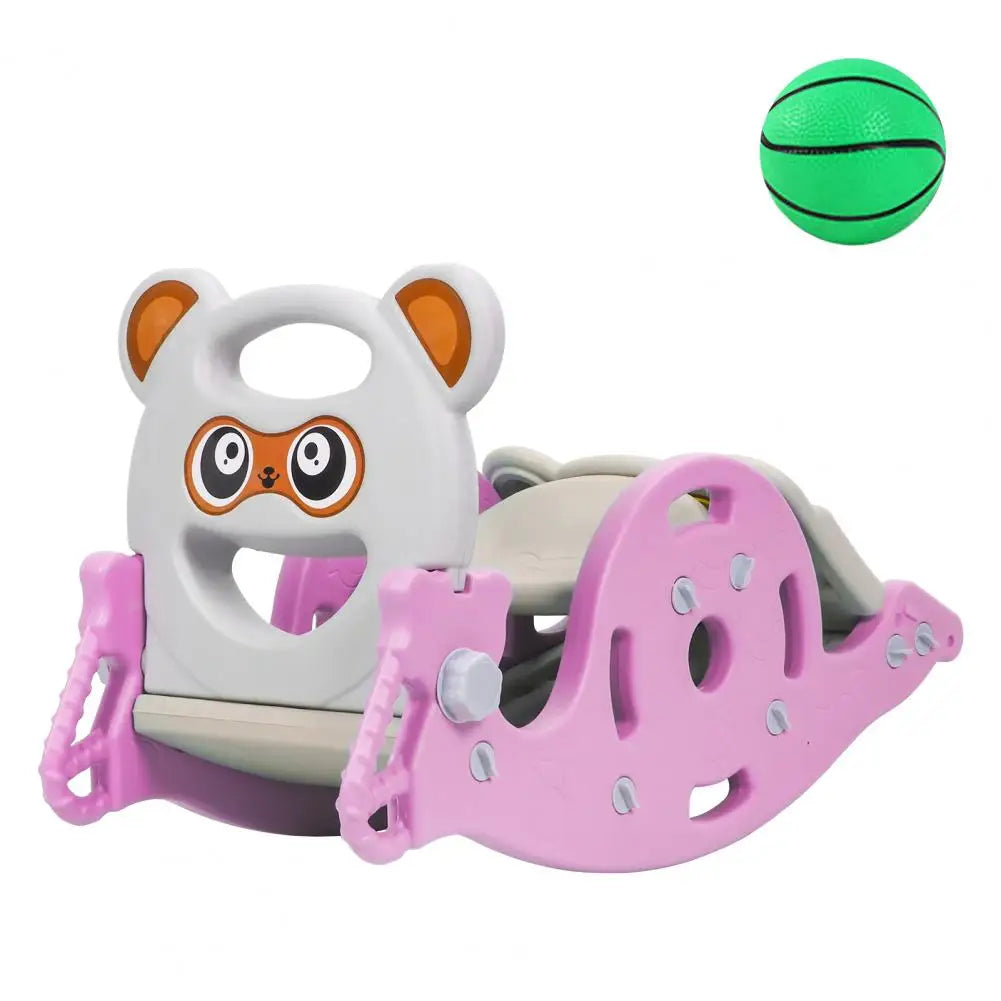 4-in-1 Kids Slide Rocking Toy, Portable Combination Slide for Age 1-6 Boys Girls, Rocking Horse with Basketball Hoop Toy Slide