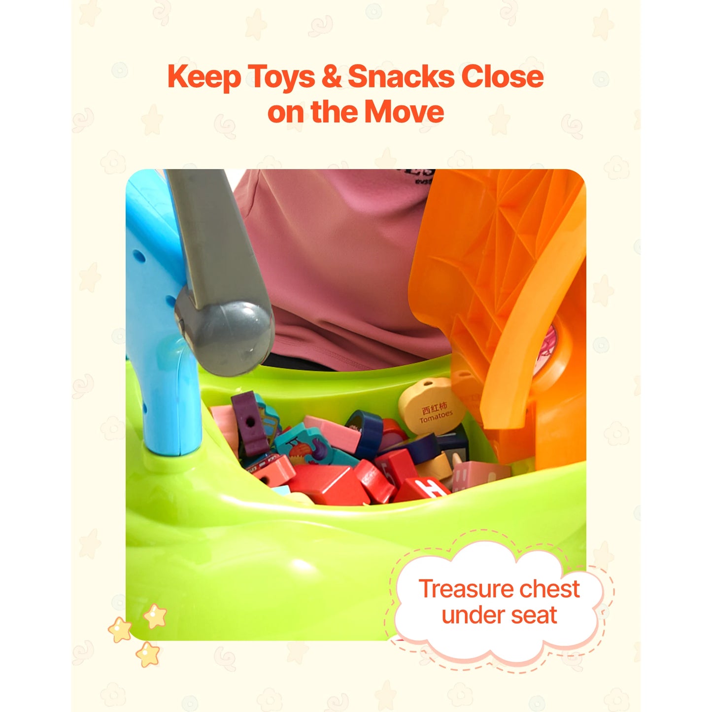 55 lbs Ride On Push Car with Guardrails Handle & Under-seat Storage Foot-to-Floor Walker Around Buggy for Boys Girls