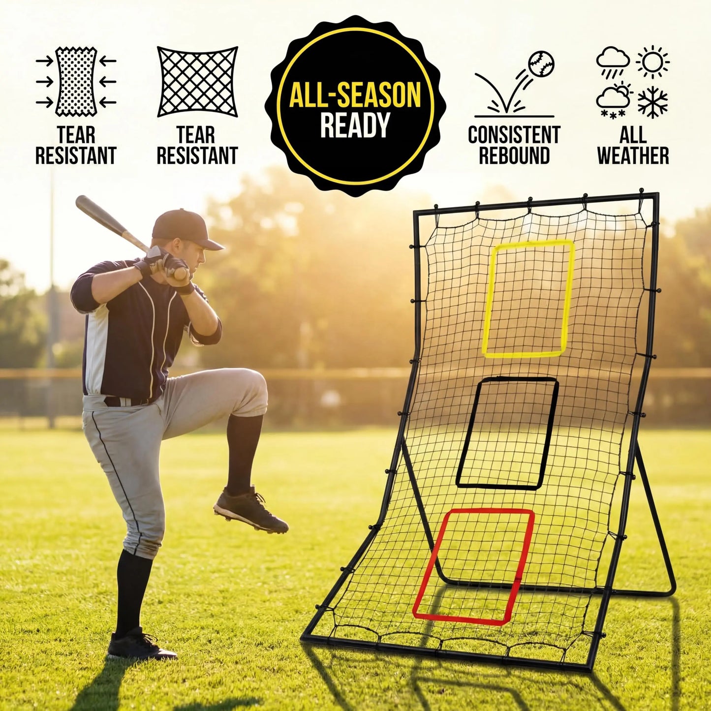 Softball Baseball Net - 6 x 4 Feet Rebounder for Pitching and Fielding, 3 Goal Zones