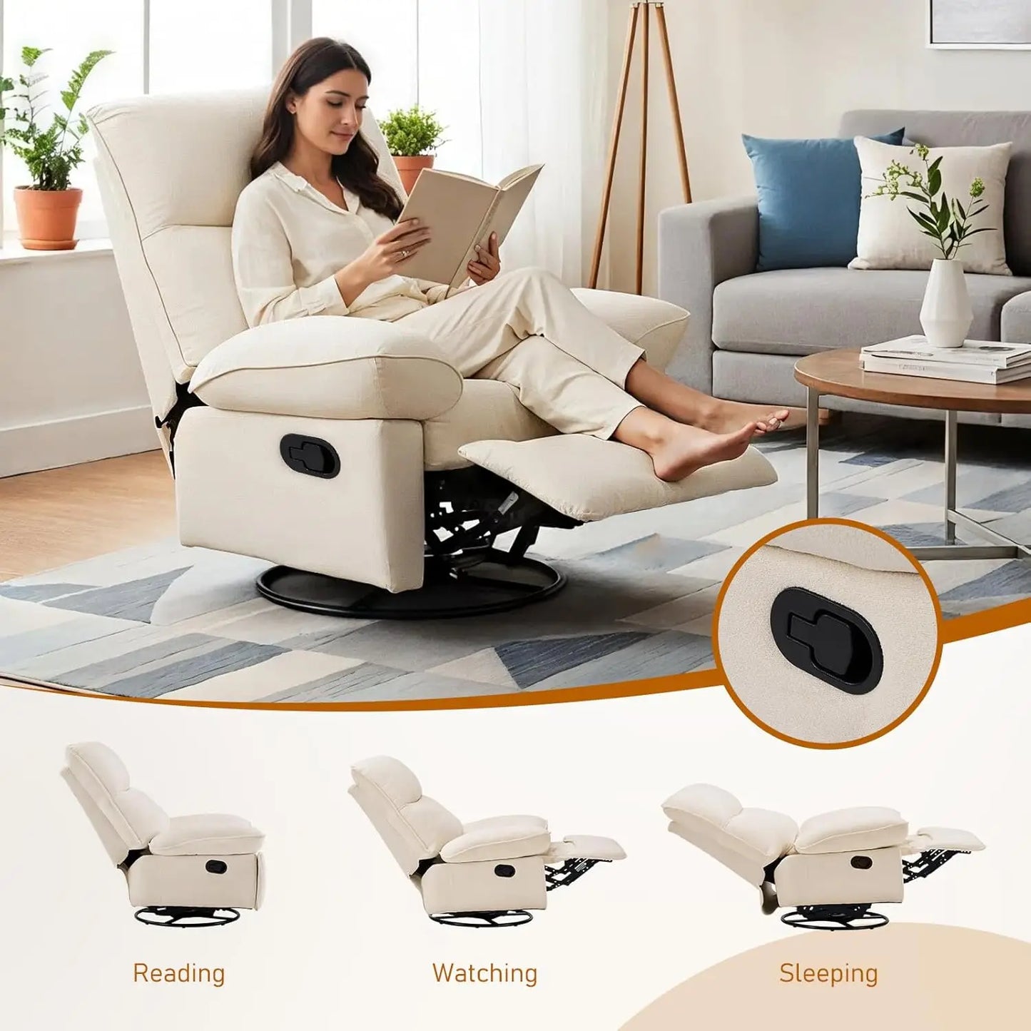 Swivel Oversized Recliner Chair, Extra Wide Manual Recliner Chair for Adults, Nursery Glider Rocking Chair Comfy, Customized