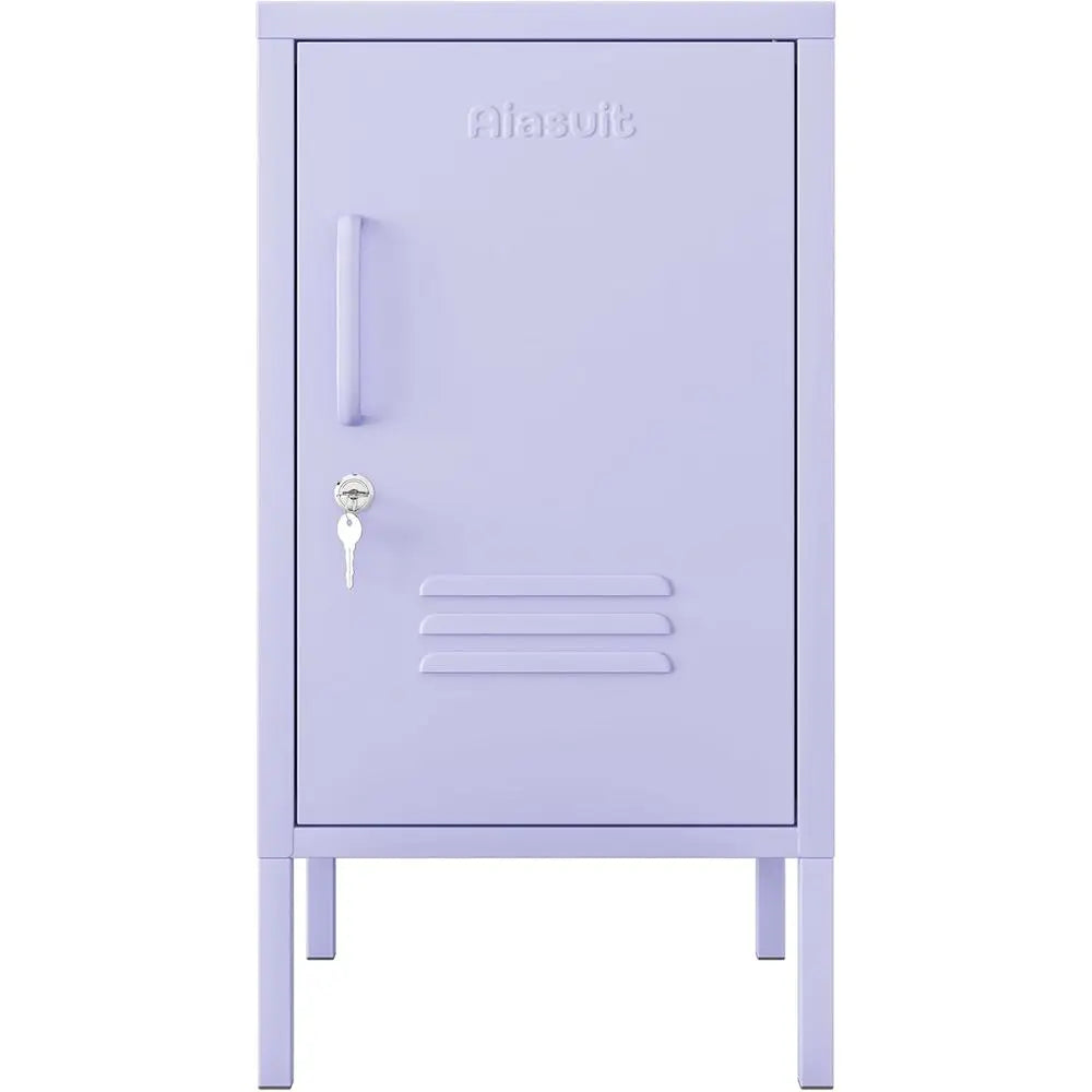 Single Door Lockable Metal End Table with Storage Cabinet, 2-Tier Children's Nightstand with Adjustable Shelf, Easy Assembly Sid
