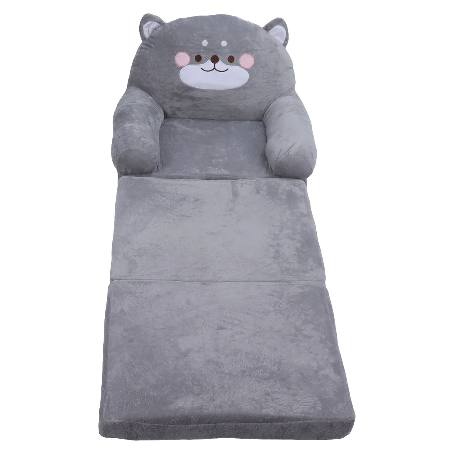 Couch Kids Sofa Cartoon Gray Dog Foldable Wide Handle Soft Breathable Toddler Chair for Reading Relaxing Sleeping