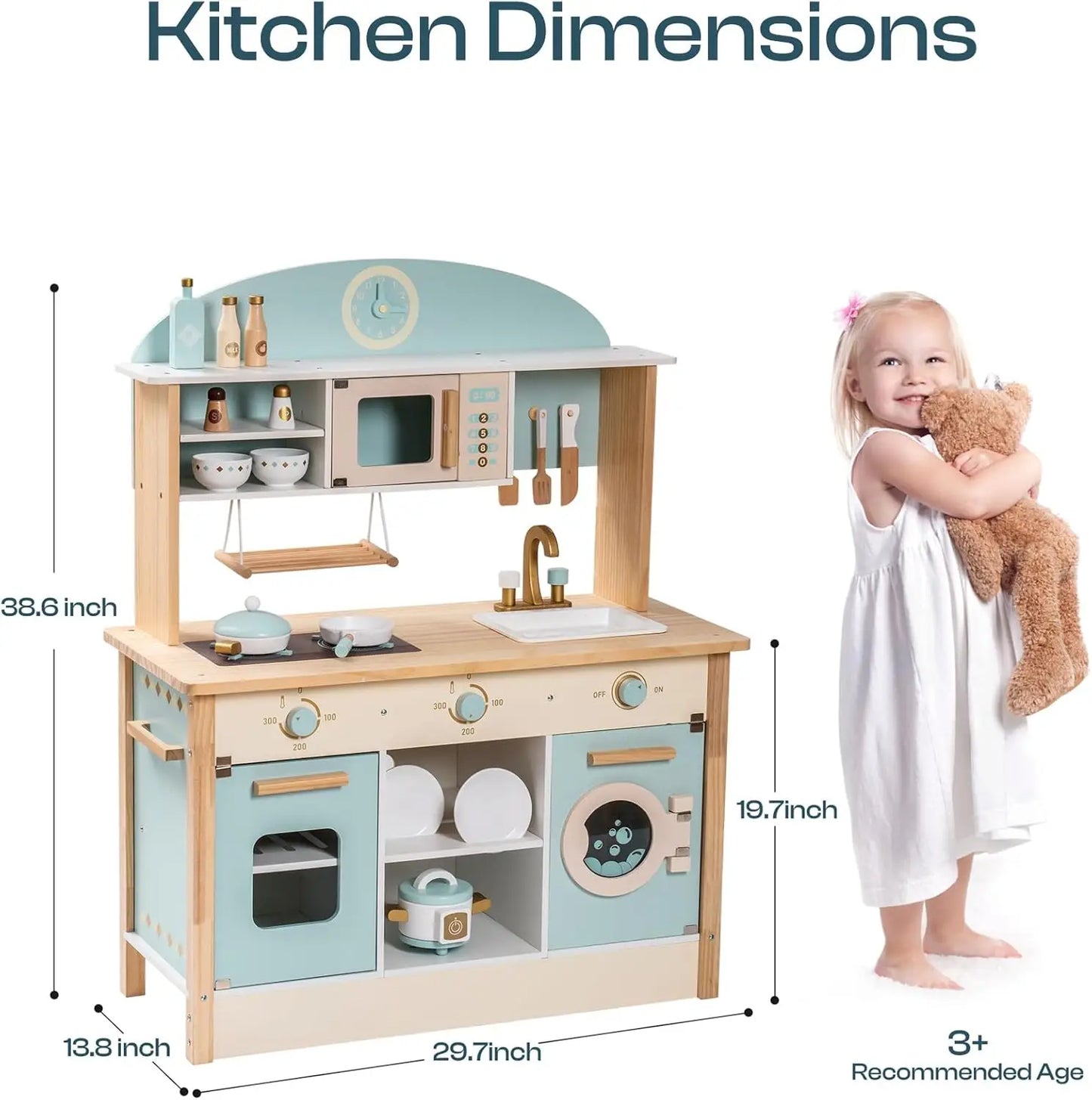 Wooden Kitchen for Kids Play Kitchen with Plenty of Play Features Toddler Kitchen Set Gift for Girls Boys 3+