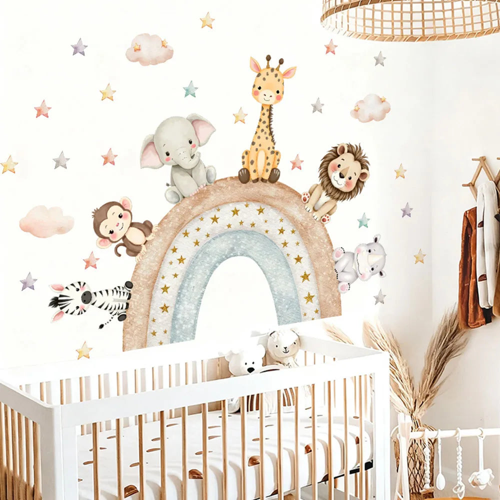 Cartoon Forest Animals Wall Stickers for Kids Rooms Boys Girls Baby Room Decoration Child Wallpaper Home Decor Giraffe