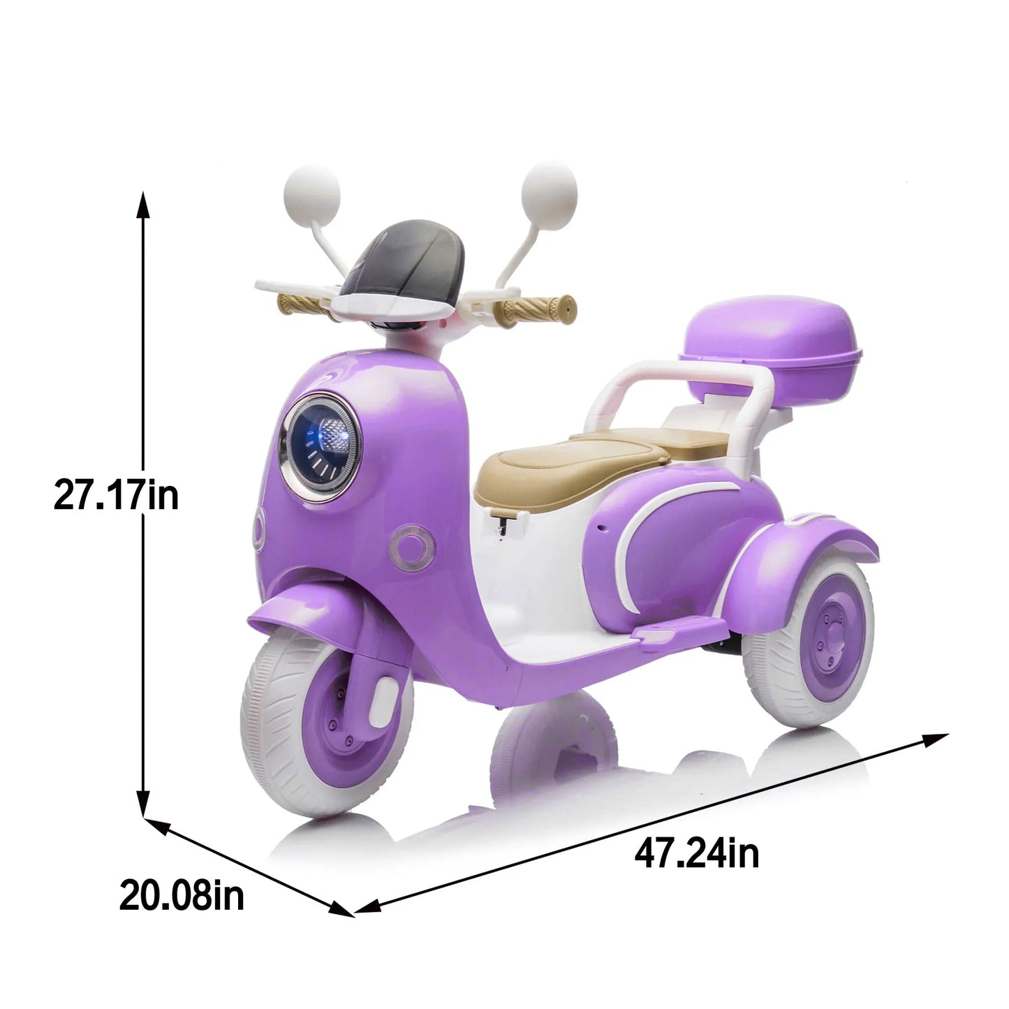 12V Two motors Kids Ride On Level Up Two-seater Electric Motorcycle,Three-wheel Toy w/Music,Bluetooth,USB,Portable Storage Hooks&Oversized Trunk,LED Headlight For Kids 3-6.