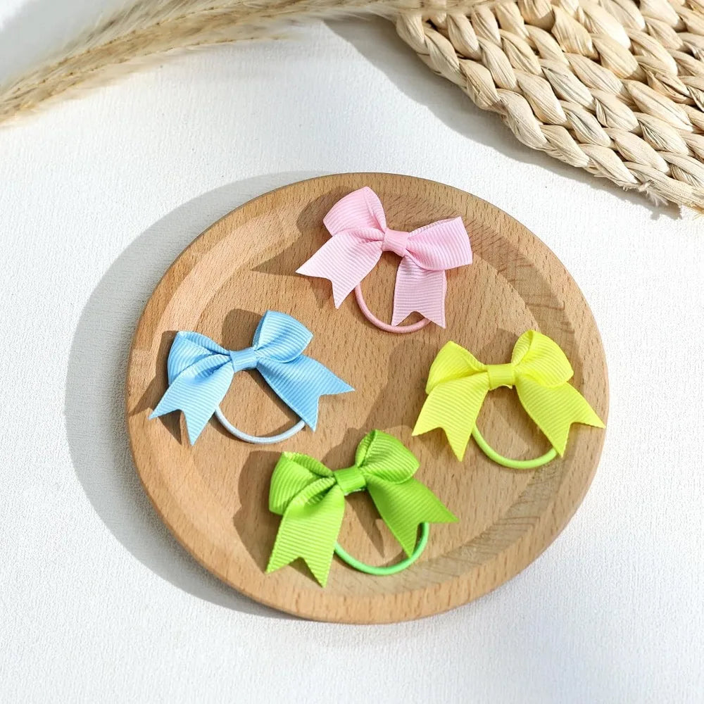 40 PCS Mini Small Elastic Hair Ties for Baby Girls Toddlers Infants with Bows Ponytail Holders 2 Inches