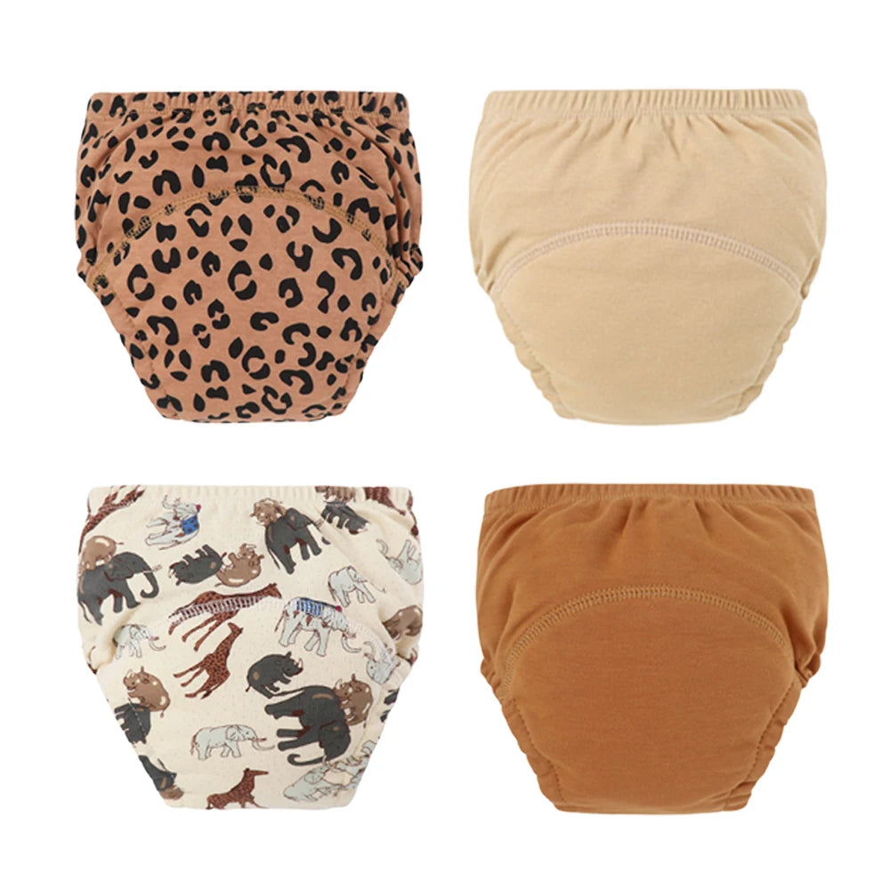 4PCS Baby Kids Cotton Potty Training Pants Waterproof Infant Shorts Underwear Reusable Cloth Diaper Nappies Children Panties