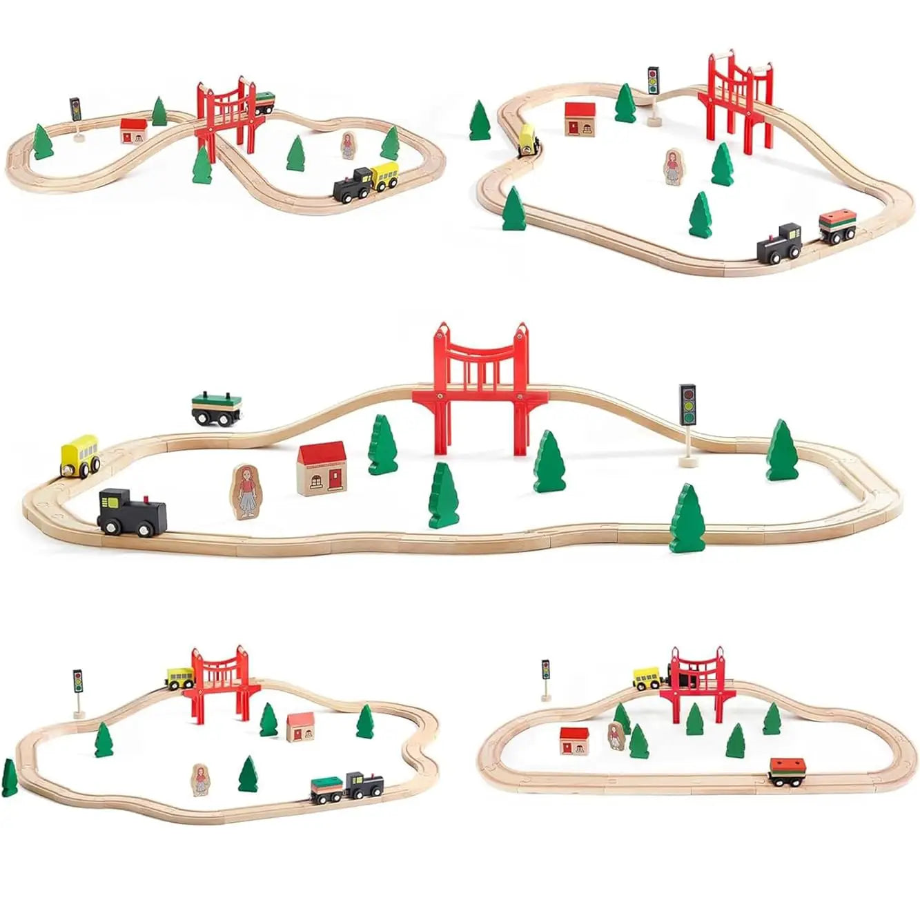 Wooden Train Set for Toddler, 39 Pcs Wooden Train Track Fits Thomas, Expandable