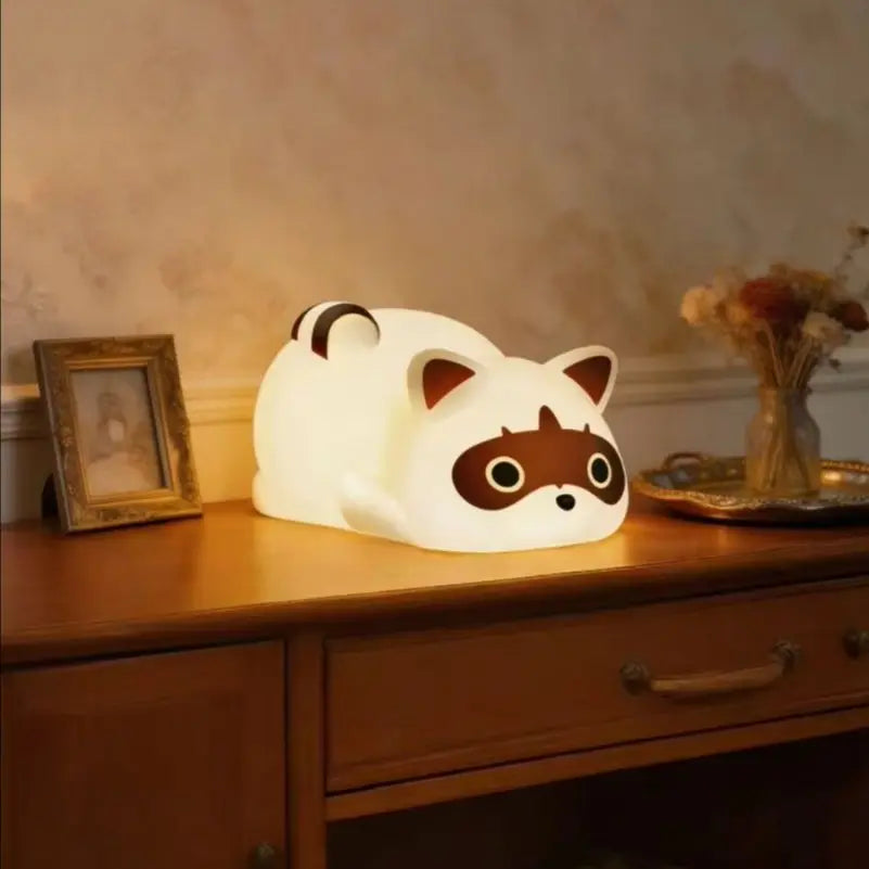 Portable Rechargeable Night Light 1200mAh, Silicone Raccoon Touch Control Lamp with 3 Dimmable Modes,Bedside Lamp Cute Gift