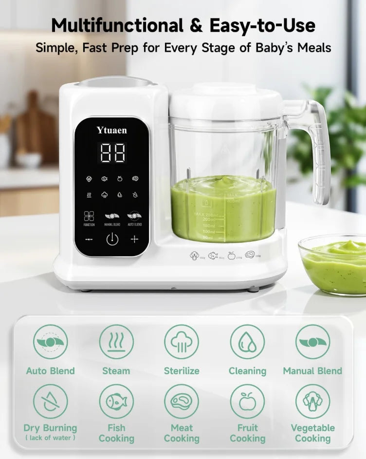 2 in 1 Automatic Baby Food Maker Steamer Blender BPA Free Borosilicate Glass Smart Touch Control Infant Food Processor One Step Steam Blend Baby Puree Grinder Multifunctional Easy Clean Baby Supplementary Food Cooking Machine