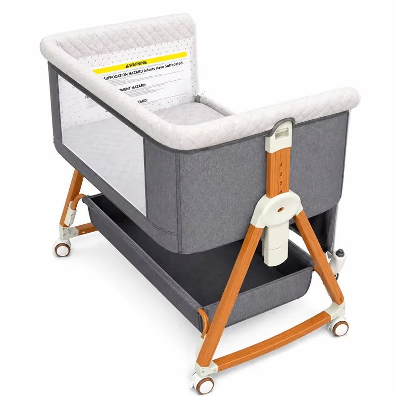 3-in-1 Baby Bassinet Bedside Sleeper Foldable Rocking Cradle with Wheels and Storage Portable Bedside Bassinet for Newborn Infant