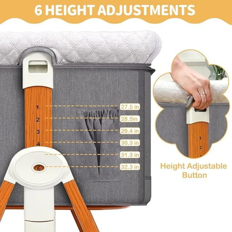 3-in-1 Baby Bassinet Bedside Sleeper Foldable Rocking Cradle with Wheels and Storage Portable Bedside Bassinet for Newborn Infant