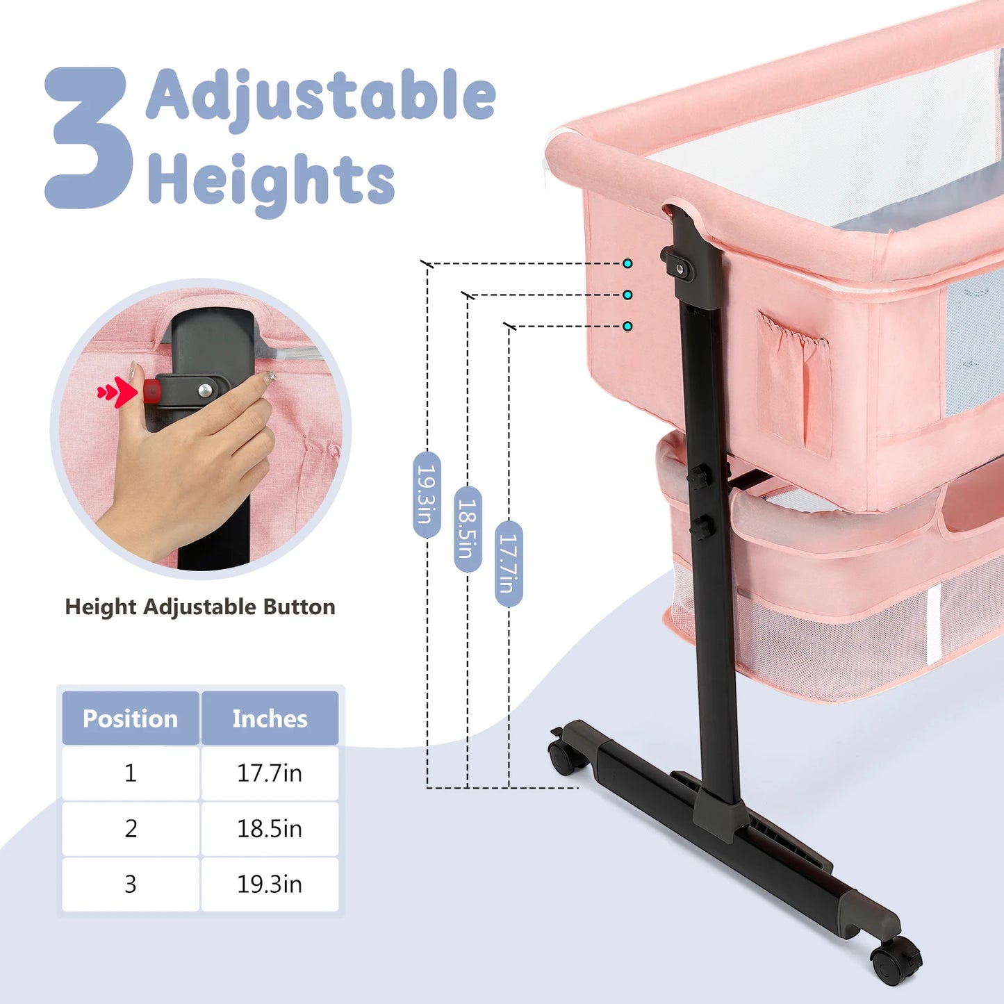 Foldable Portable Baby Bassinet Bedside Crib with Storage Basket & Breathable Mesh
