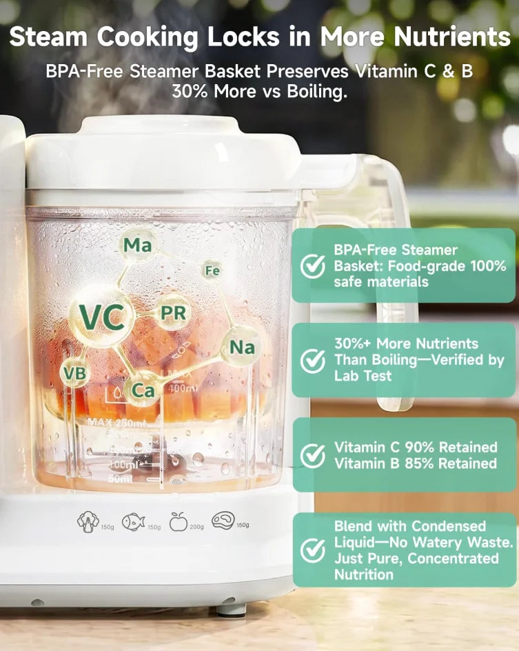 2 in 1 Automatic Baby Food Maker Steamer Blender BPA Free Borosilicate Glass Smart Touch Control Infant Food Processor One Step Steam Blend Baby Puree Grinder Multifunctional Easy Clean Baby Supplementary Food Cooking Machine