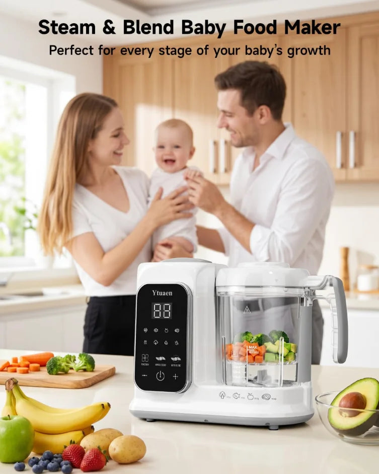 2 in 1 Automatic Baby Food Maker Steamer Blender BPA Free Borosilicate Glass Smart Touch Control Infant Food Processor One Step Steam Blend Baby Puree Grinder Multifunctional Easy Clean Baby Supplementary Food Cooking Machine