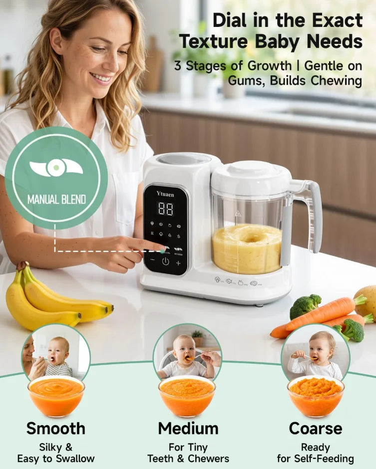 2 in 1 Automatic Baby Food Maker Steamer Blender BPA Free Borosilicate Glass Smart Touch Control Infant Food Processor One Step Steam Blend Baby Puree Grinder Multifunctional Easy Clean Baby Supplementary Food Cooking Machine