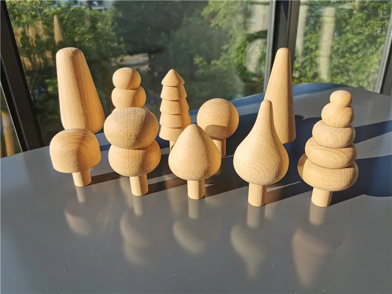 Kids Wooden Toys Pastel Building Blocks Stacking Crochet House  Animals Rainbow Forest Trees