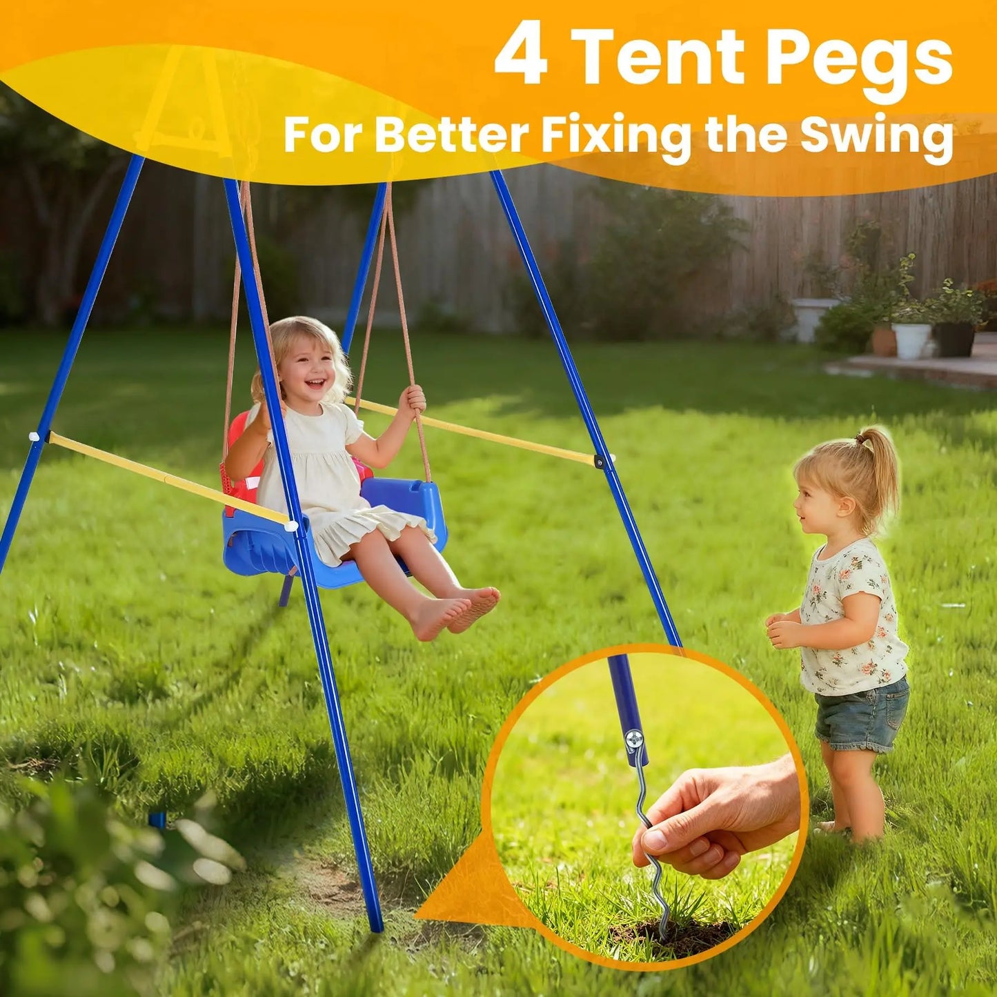 Toddler Swing Set Kids Playground Equipment Collapsible Metal Frame with Basketball Hoop Safety Belt Indoor Outdoor Toy for 6M+