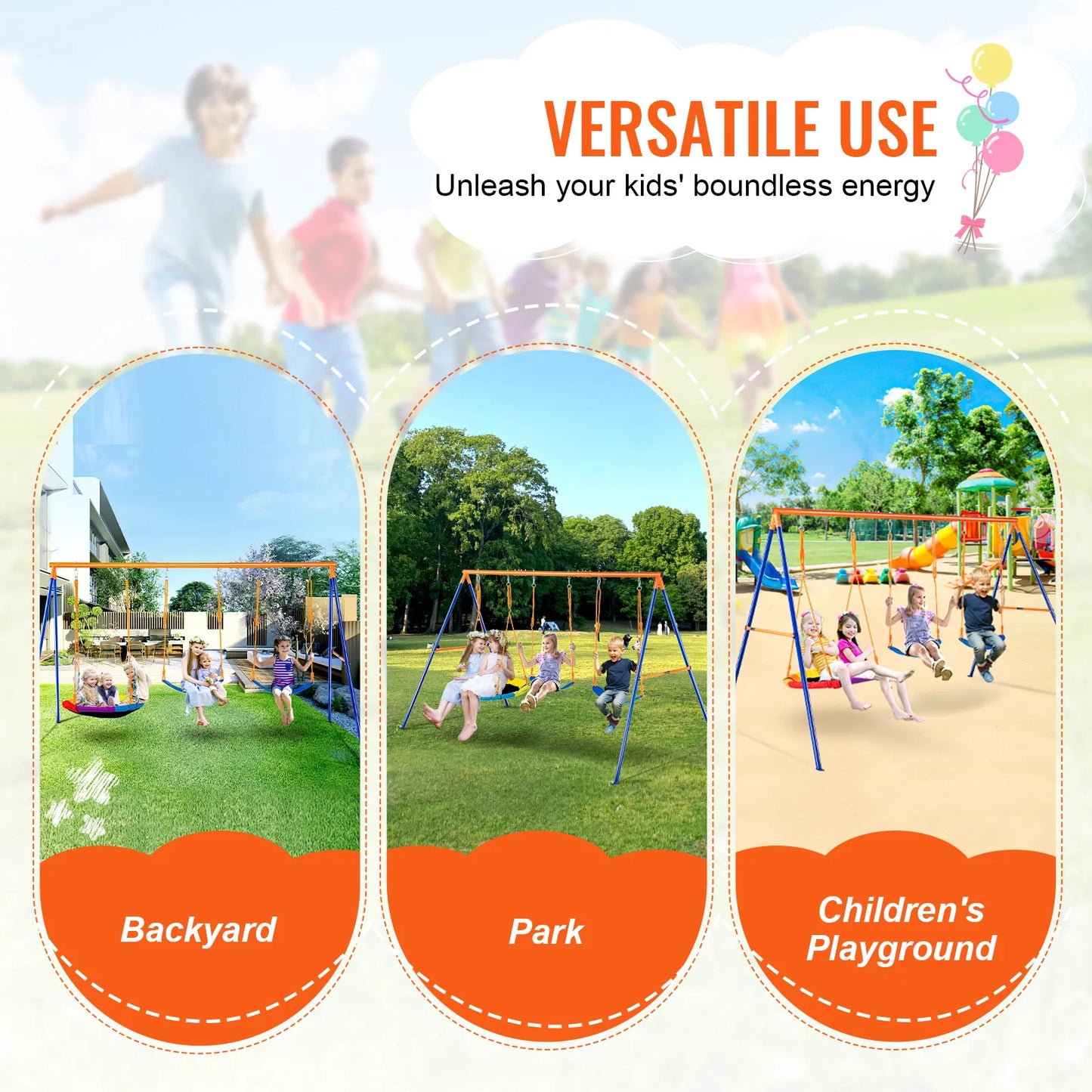 Swing Sets for Backyard 600lbs Capacity Swing Set with 1 Saucer Swing Seat 2 Belt Swing Seats Swingset Outdoor for Kids