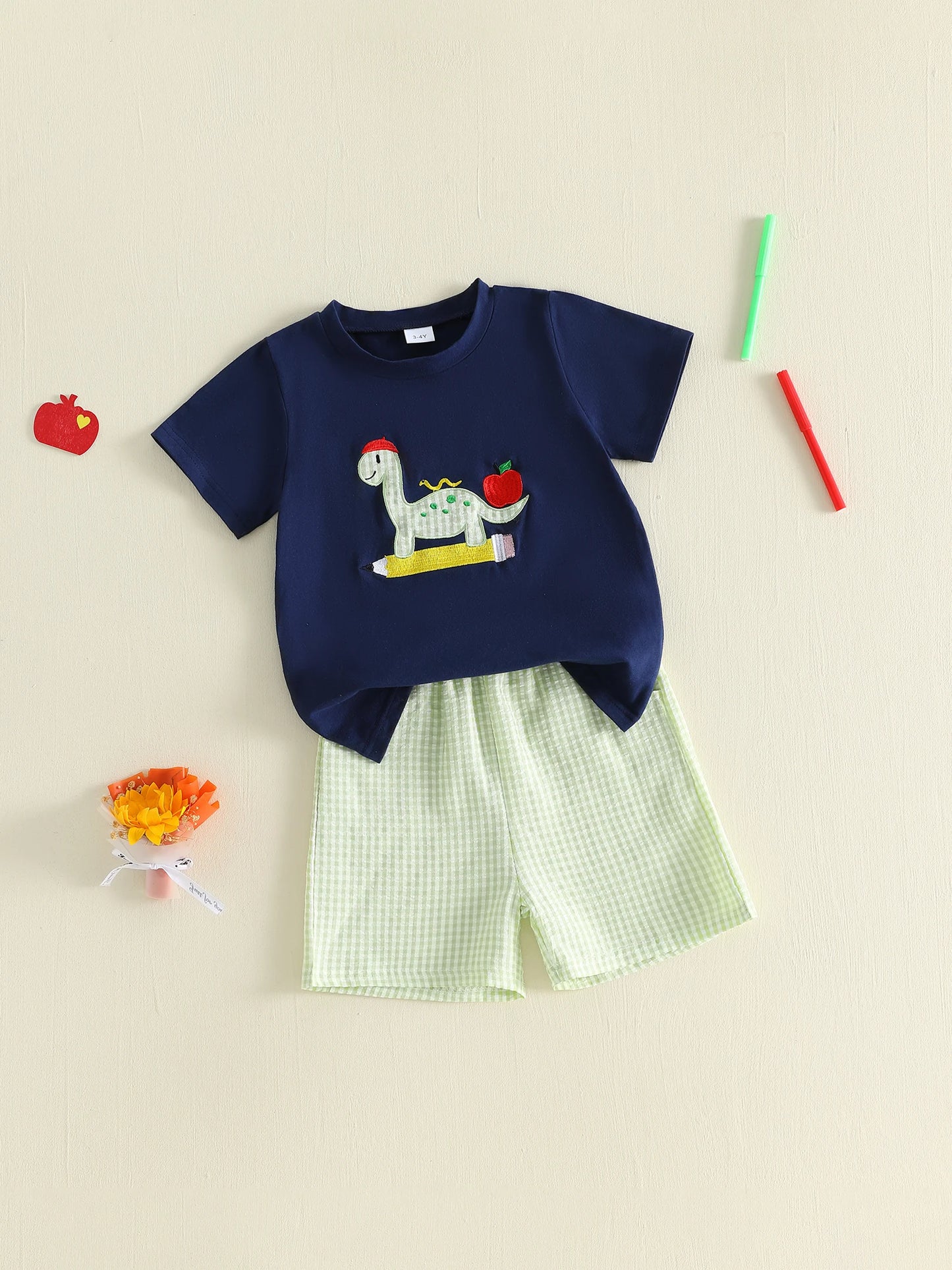 Toddler Boy s Back to School Outfit Set with Short Sleeve Dino Embroidery T-Shirt and Matching Shorts - Adorable Toddler