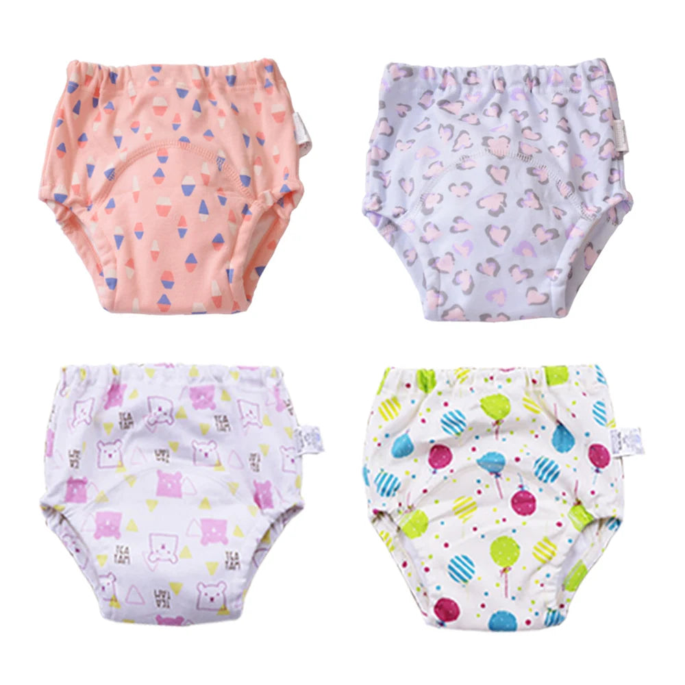 4PCS Baby Kids Cotton Potty Training Pants Waterproof Infant Shorts Underwear Reusable Cloth Diaper Nappies Children Panties