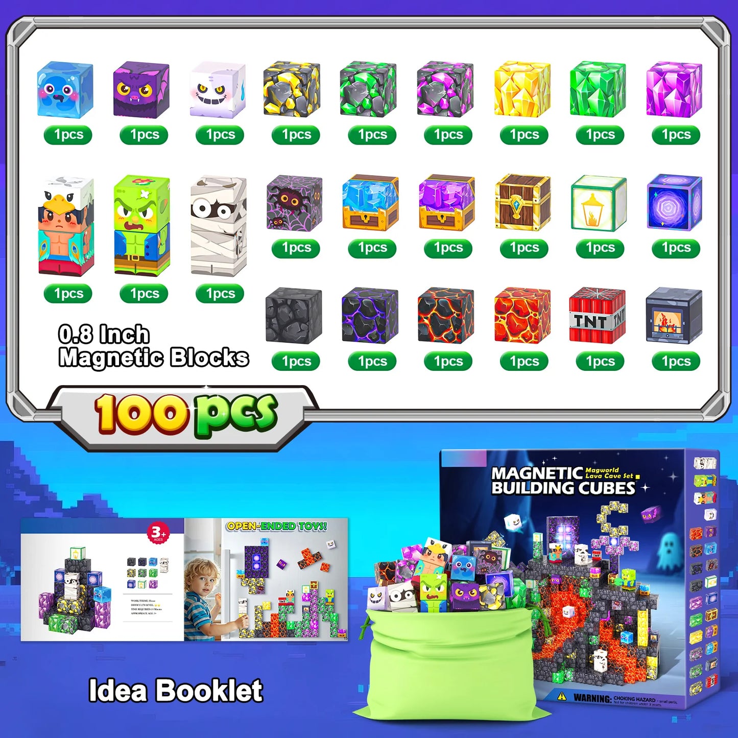 Magnetic Blocks - Mine Magnet World Building Toys for Kids Ages 4-6 6-8 8-12, STEM Magnetic Building Blocks Kids Sensory Toys Games, Gift for 3+ Year Old Boys and Girls