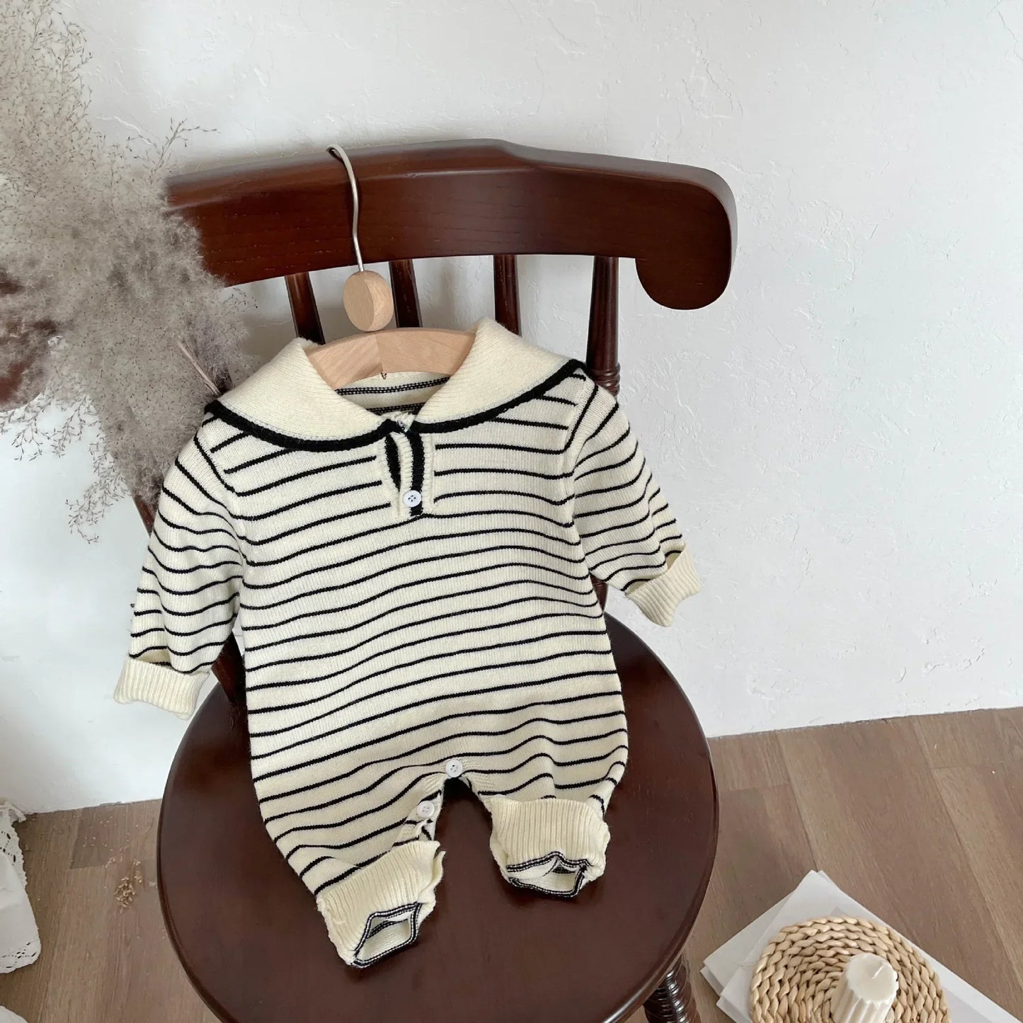 4622 Baby Knitted Clothes Autumn 2024 New Navy Collar Boy's Knitted One Piece Clothes