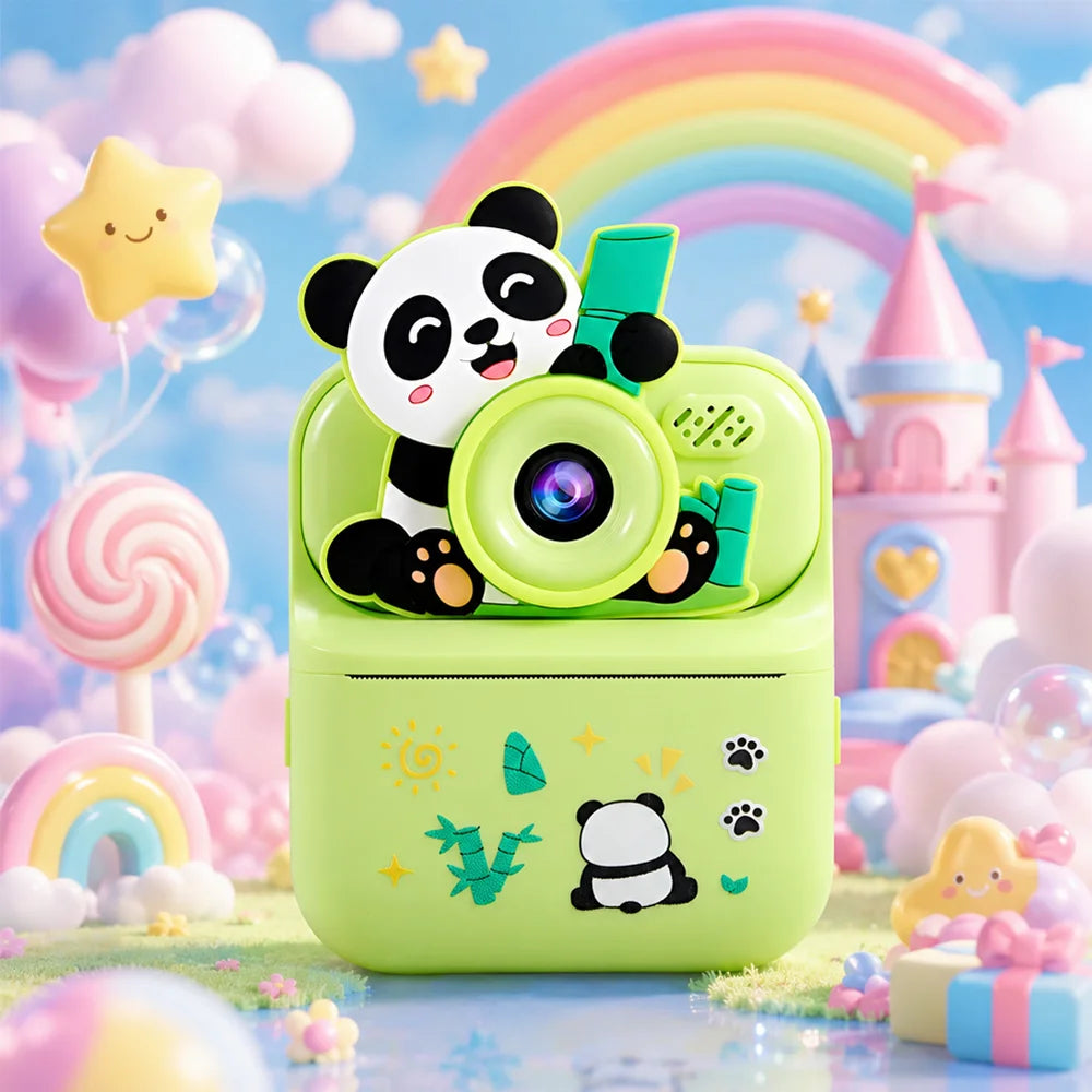 Cartoon Panda Kids Instant Print Camera Portable Selfie Toy Camera Birthday Halloween Thanksgiving Christmas New Year Gift for Boys Girls
