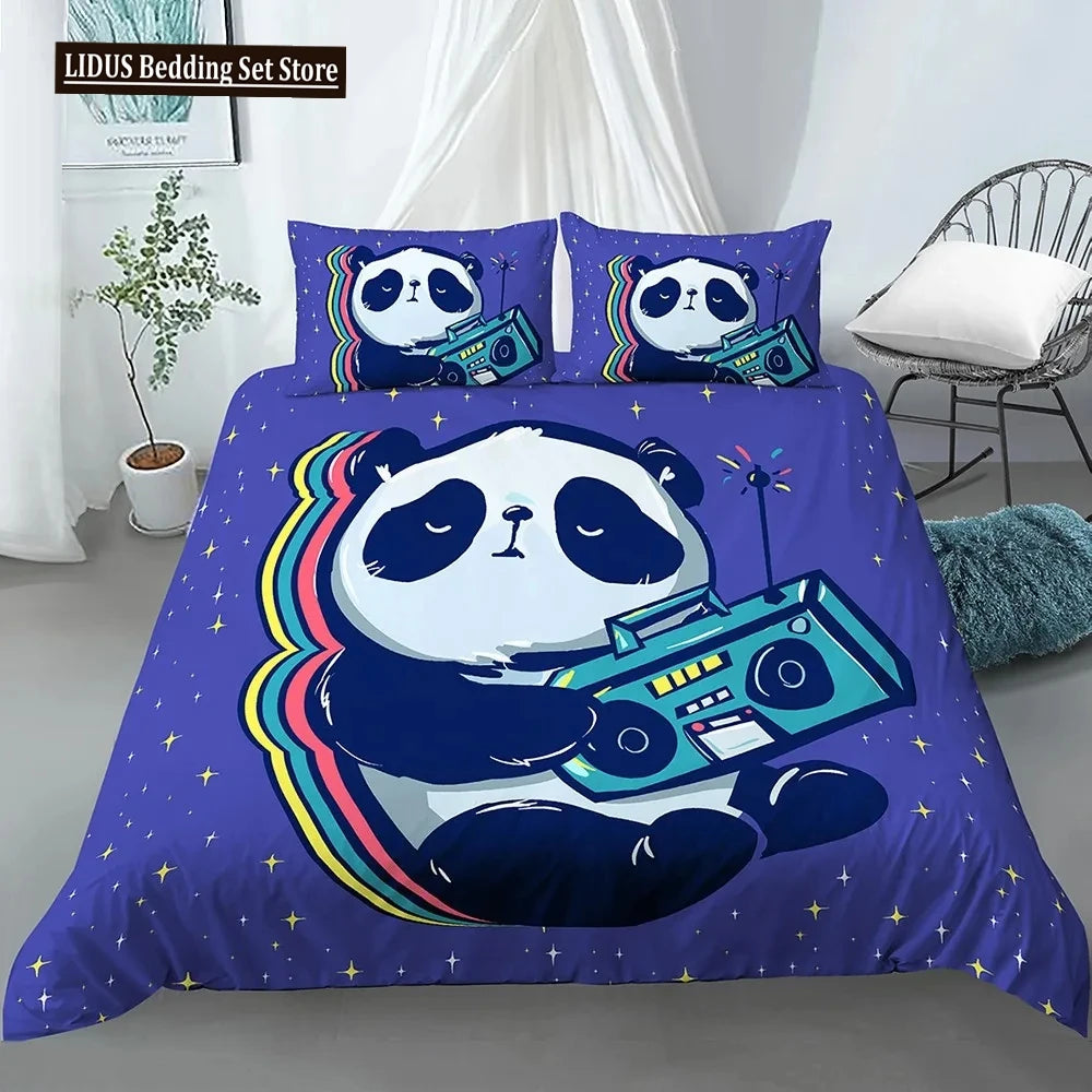 Lovely Cartoon Panda Bedding Sets Printed Duvet Cover Set For Boys Girls 135x200 Duvet Cover King Single Double Size Room Decor