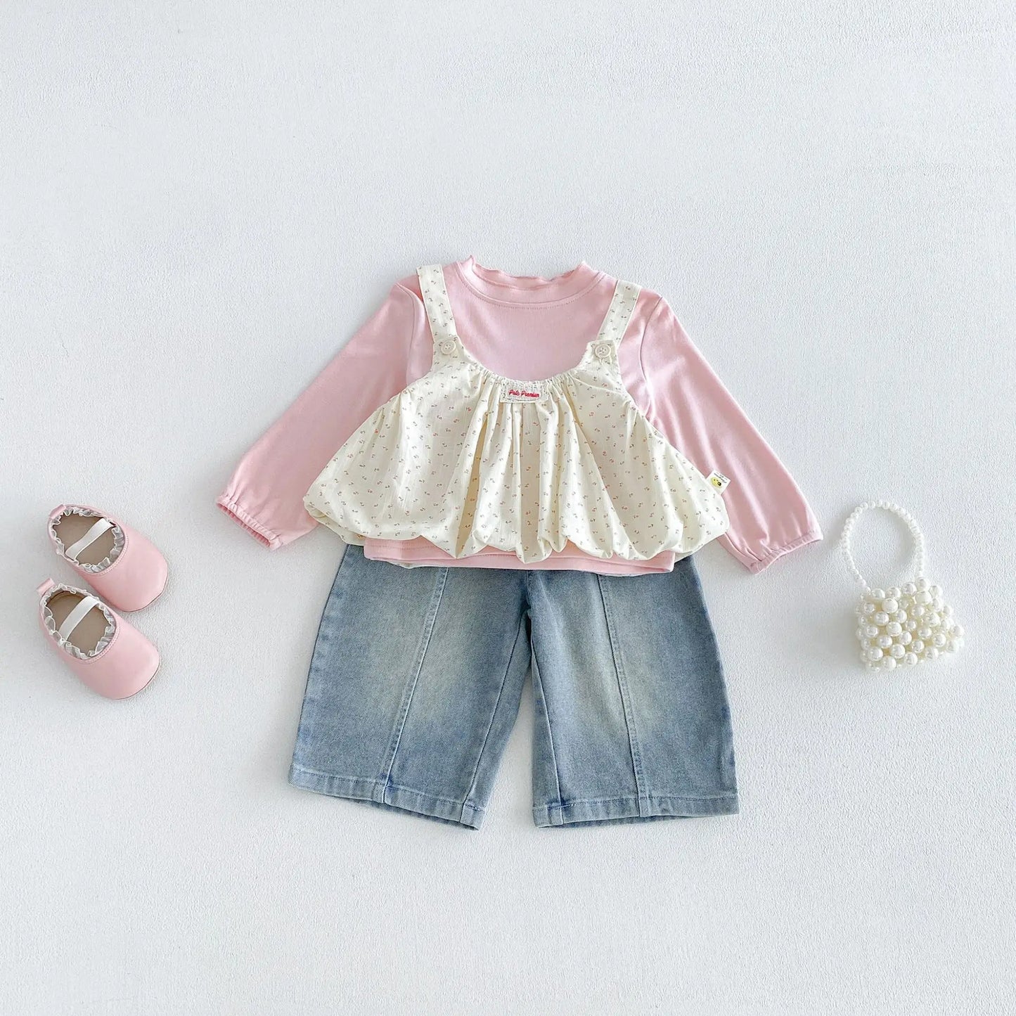 2026 New Autumn Baby Girl Sweet T-Shirt & Camisole 2Pcs Set | Toddler Grade A Cotton Sleeveless Layering Top Outfit