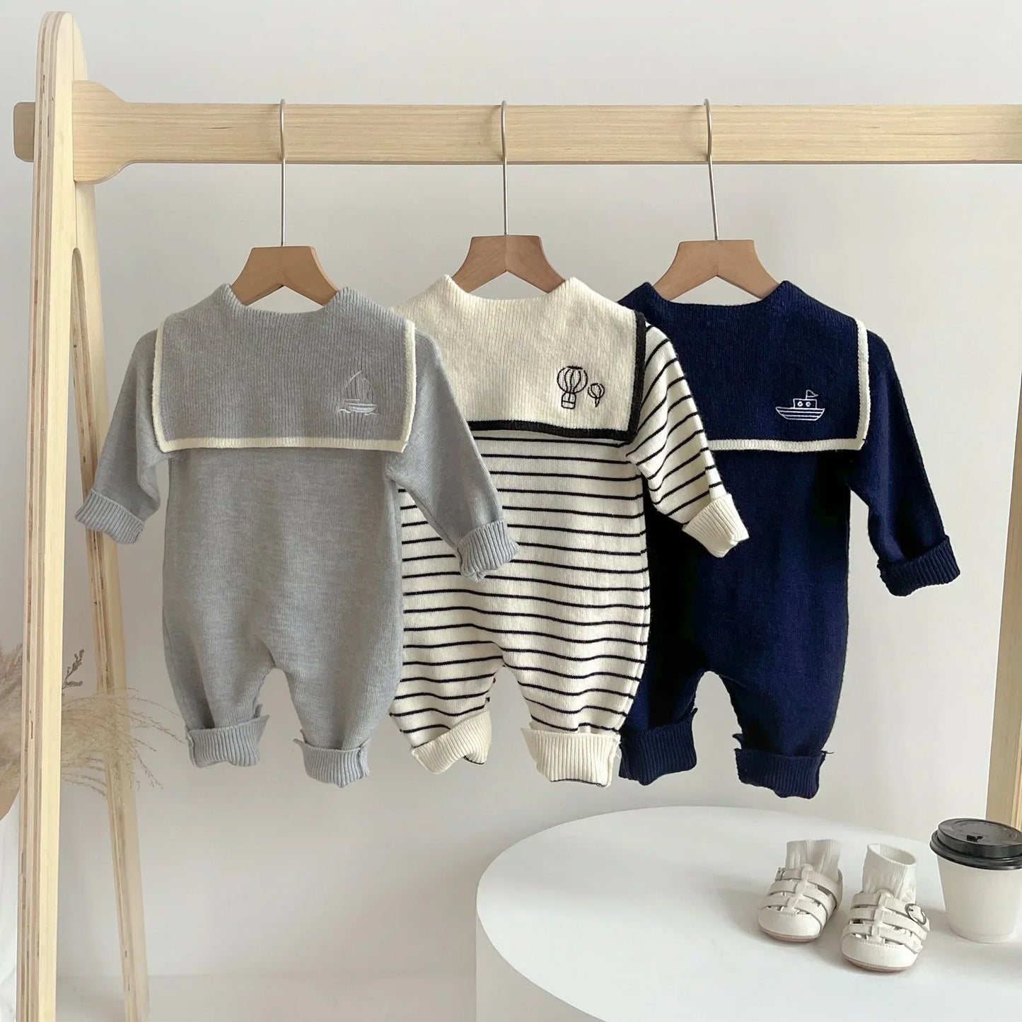 4622 Baby Knitted Clothes Autumn 2024 New Navy Collar Boy's Knitted One Piece Clothes