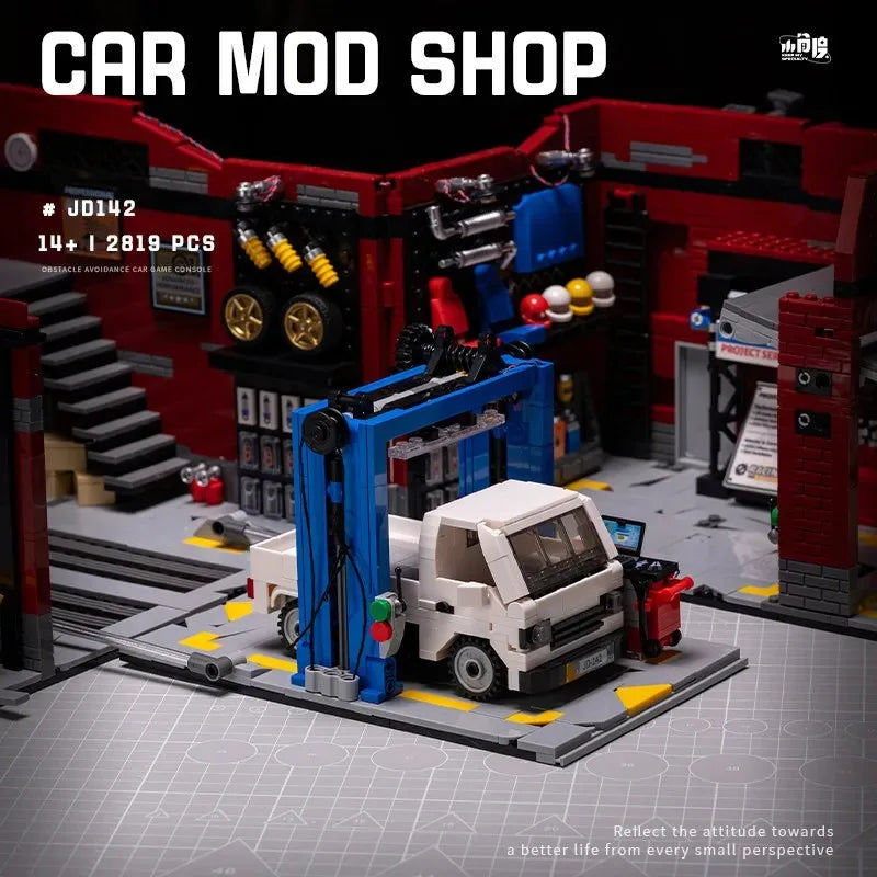 2819PCS Vehicle Service Car Mod Shop Building Blocks Set Retro Garage Street View Construction Bricks Model Kit with Truck and Dog Details DIY Assembly Toys for Adults Ideal Birthday Holiday Gift Home Office Decoration Orname