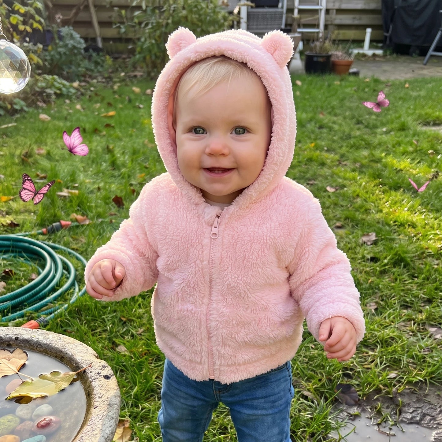 Toddler Baby Girl Jacket With With Ears Hood Zip Fleece Ears Hood Fleece Jacket With Warm-Winter Toddler Baby Girl