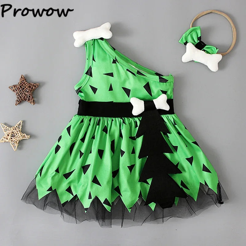 Prowow Baby Caveman Dresses One Shoulder Orange Halloween Dress For Girls Party Dress Toddler Party Halloween Costume For Baby