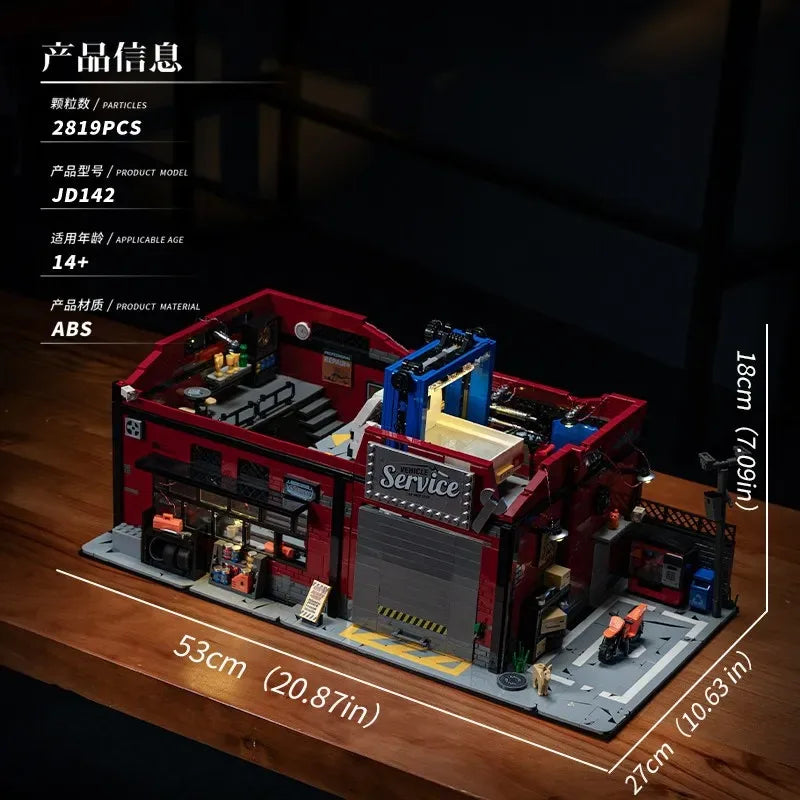 2819PCS Vehicle Service Car Mod Shop Building Blocks Set Retro Garage Street View Construction Bricks Model Kit with Truck and Dog Details DIY Assembly Toys for Adults Ideal Birthday Holiday Gift Home Office Decoration Orname