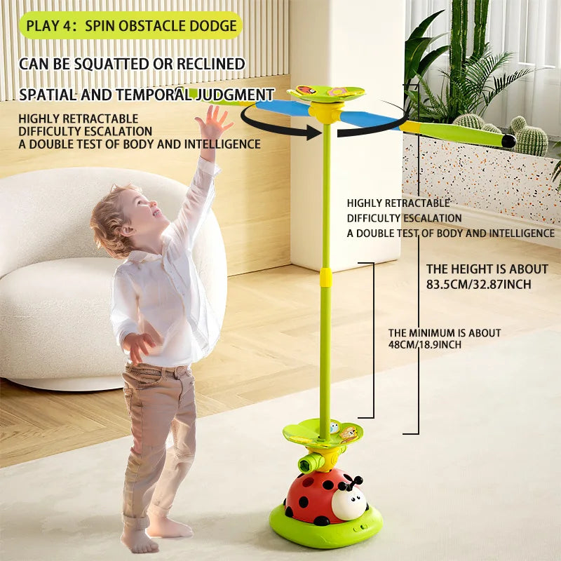 Ladybug Multifunctional Sports Educational Toy 5-in-1: Jump Rope Machine, Ring Toss, Jumping, Obstacle Avoidance, Rocket Launch Play. Children's Indoor and Outdoor Play Gift, a Must-Have for Boys and Girls' Birthdays