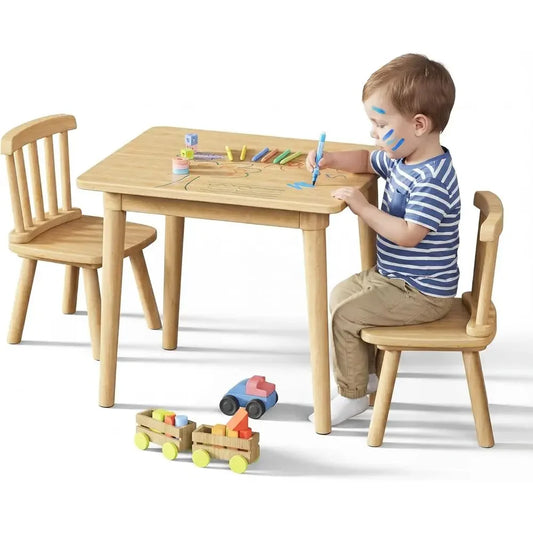 Solid Wood Kids Table and 2 Chairs Set, Toddler Desk 23.6" L x 19.7" W and Chair Set, Graiti Desktop, Classroom/Daycare/Home, Ch
