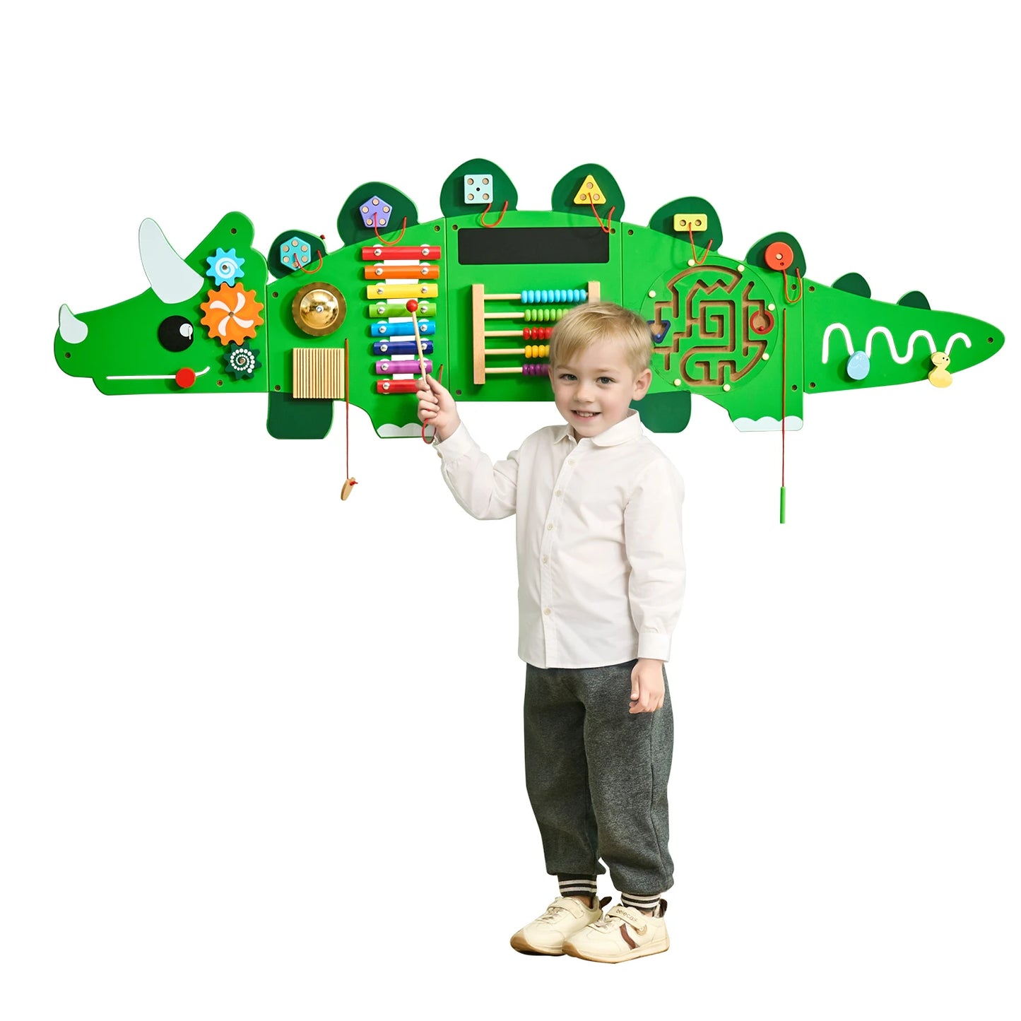 Dinosaur Kids Busy Wall Board 11 Activity Panels Montessori Sensory Learning Toys for Toddler Playroom Toy Gift