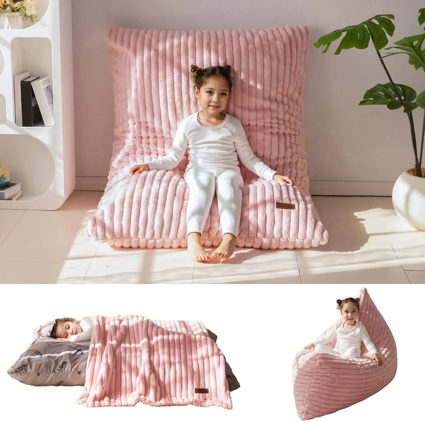 AXYOYO 3 in 1 Kids Bean Bag Chair, Comfy Floor Sofa with Removed Cover | Soft Floor Couch with High-Density Foam Filling Conver