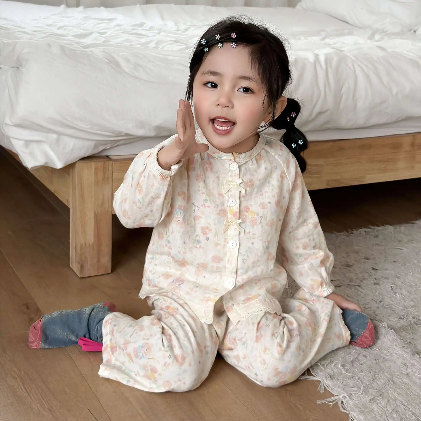 Boys Girls Cute Cartoon Print Pajamas Homewear Long Sleeve Lapel Sleepwear Kids Spring Summer Casual Clothing Sets Pyjamas