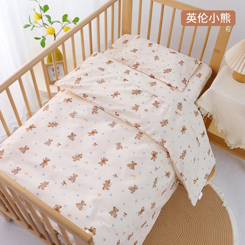 3Pcs Set Baby Beddings Set Organic Cotton Duvet Cover Case Bed Sheet Pillow Case With Cartoon Printting Children Cot Bed Linen
