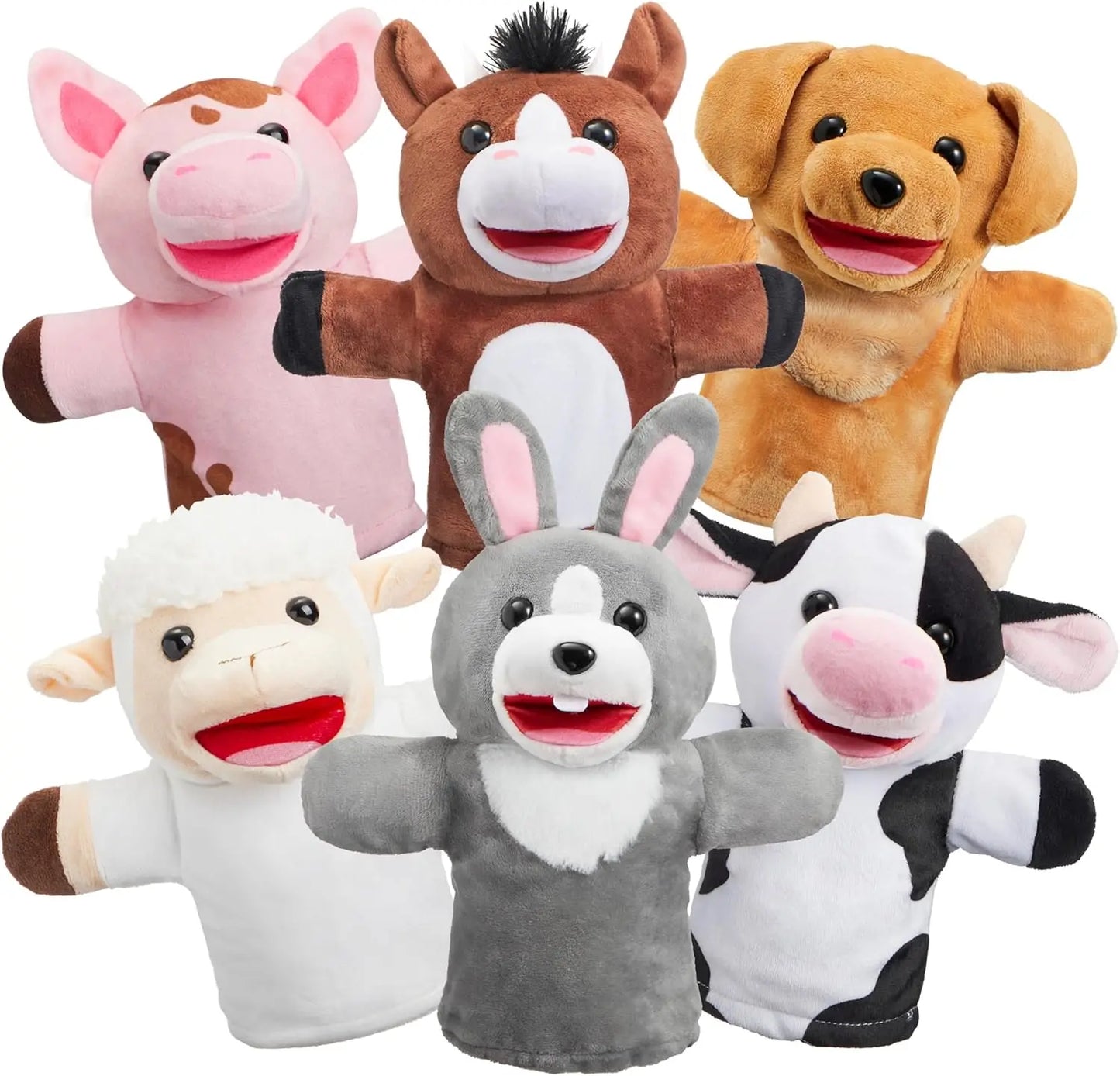Joyfy 6Pcs Kids Hand Puppet with Mouth Toddler Animal Plush Toy for Show Theater Kids Birthday Gifts Easter Basket Stuffers