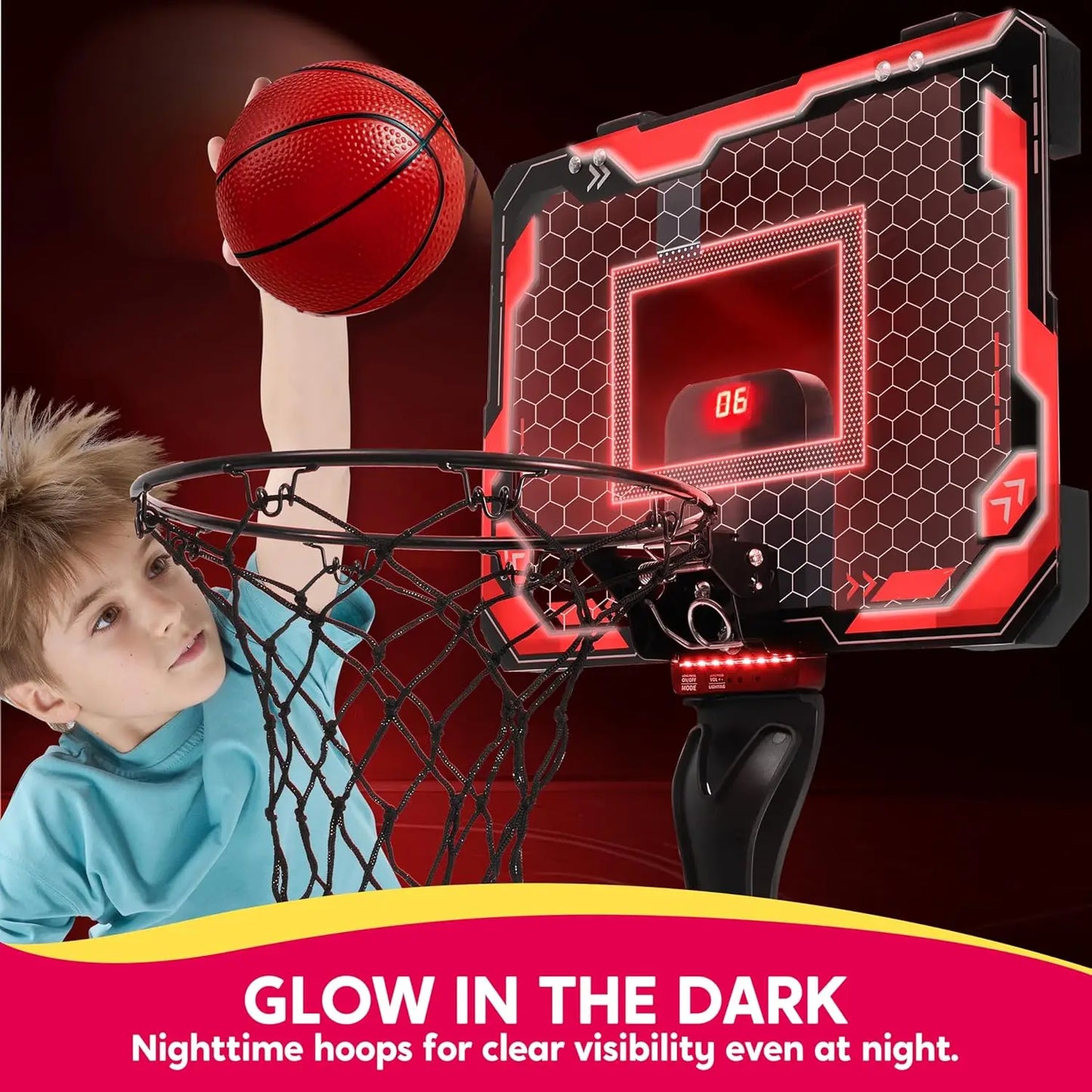 Mini Indoor Basketball Hoop Light Up Over The Door Basket Ball Hoop for Kids Toys Birthday Gifts with Scoreboard & 4 Balls