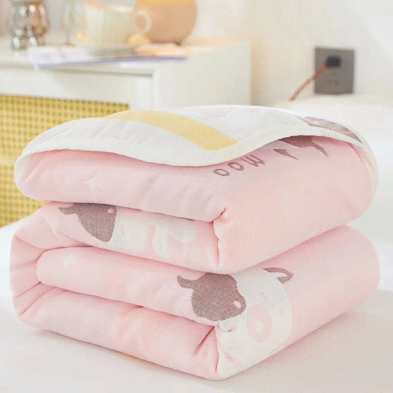 Breathable 6-layer Muslin Blanket for Children Adult 100% Cotton Sofa Bed Throw Blankets Soft Skin-Friendly Towel Blanket Summer