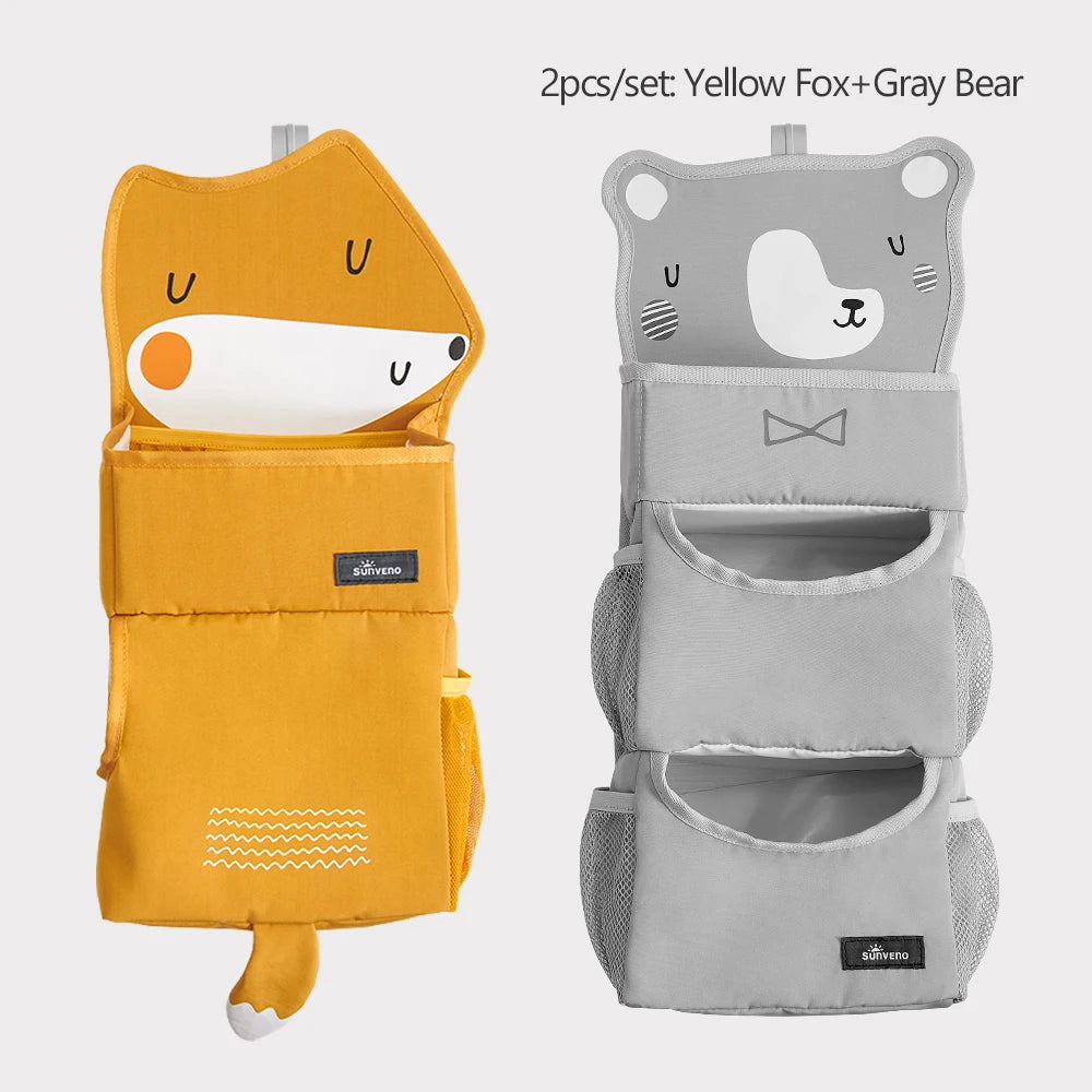 Cartoon Baby Crib Hanging Storage Bag, Multi-functional Organizer for Baby Supplies Baby Room Decor