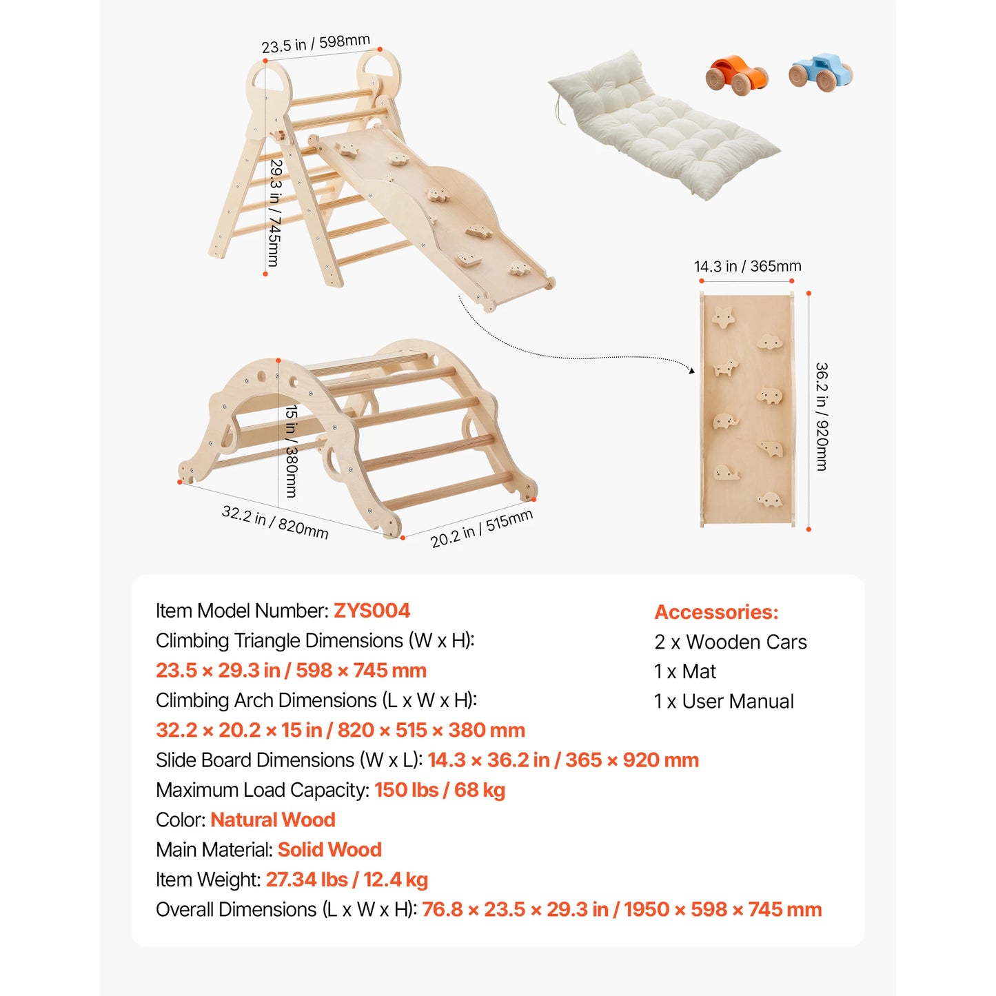 SucceBuy 150 lbs Pikler Triangle Set 9-in-1 Toddler Climbing Toys Indoor with Cushion Triangle Arch and Ramp for Toddlers Kids