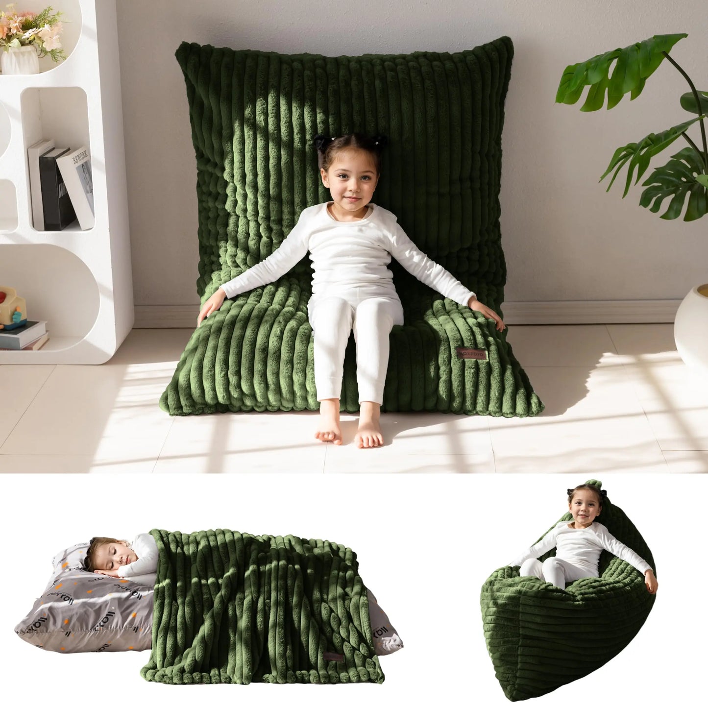 AXYOYO 3 in 1 Kids Bean Bag Chair, Comfy Floor Sofa with Removed Cover | Soft Floor Couch with High-Density Foam Filling Conver