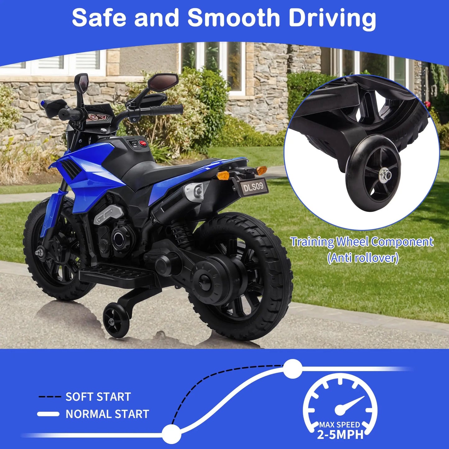 6V Kids Motorcycle With Training Wheels Headlight And Music 2 To 5 Mph Adjustable Speed Electric Ride On Bike For Toddler Child As Gift
