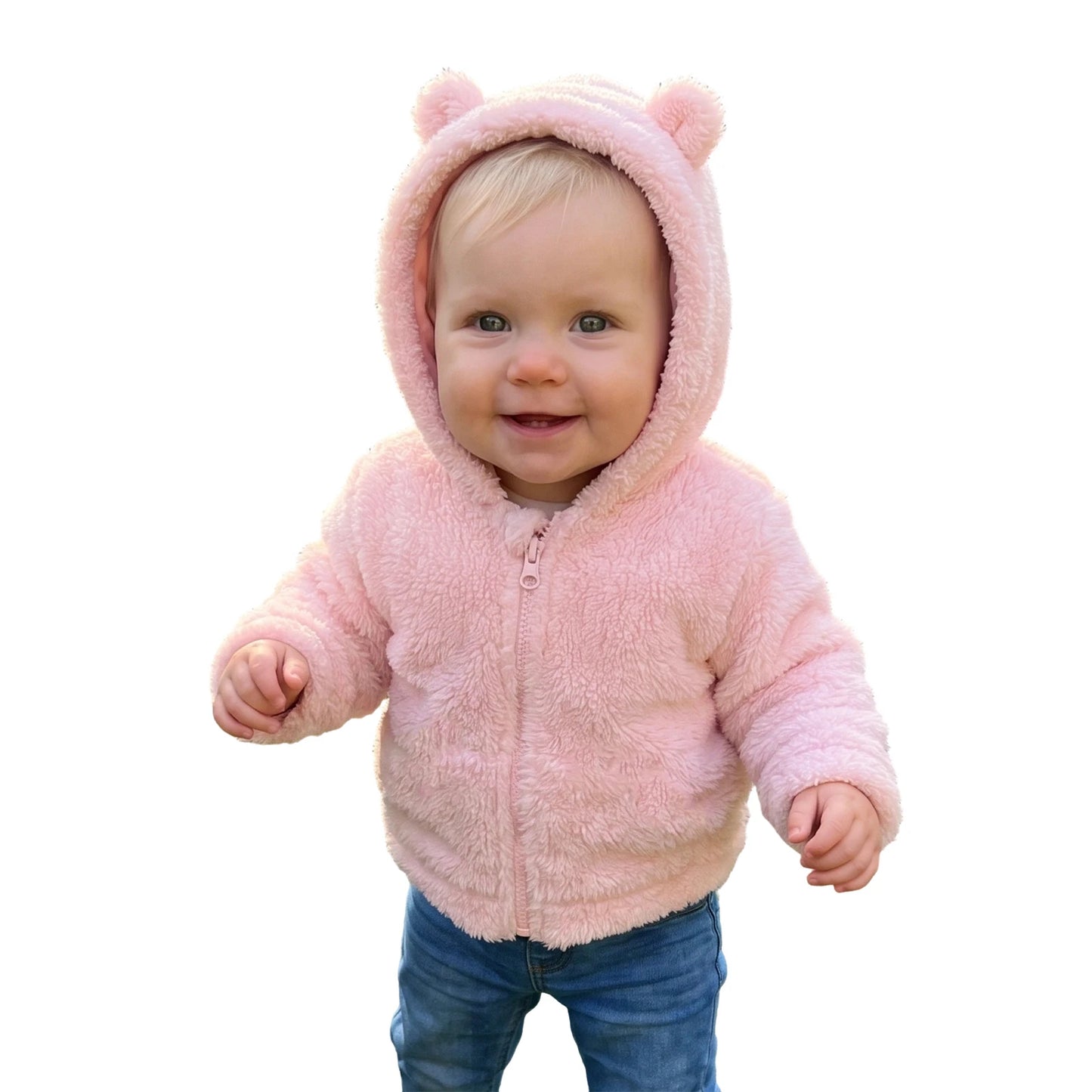 Toddler Baby Girl Jacket With With Ears Hood Zip Fleece Ears Hood Fleece Jacket With Warm-Winter Toddler Baby Girl